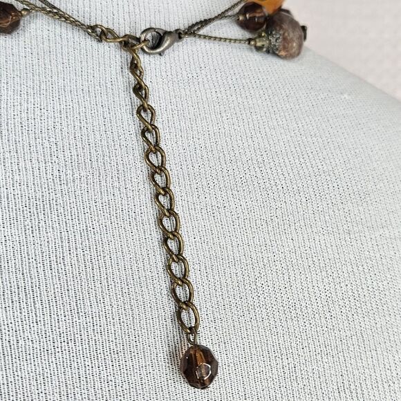 Faux Stone & Bead 3-Strand Layered Choker Necklace - Brown & Amber - Picture 7 of 9